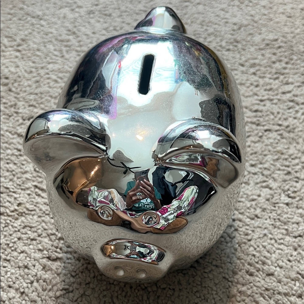 Two's Company Silver Metallic Piggy Bank